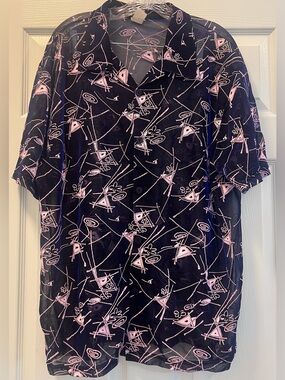 Vintage CLUB Y.M.L.A. Men’s Sleeve Pink/Blue Iridescent Abstract Print Shirt, XL